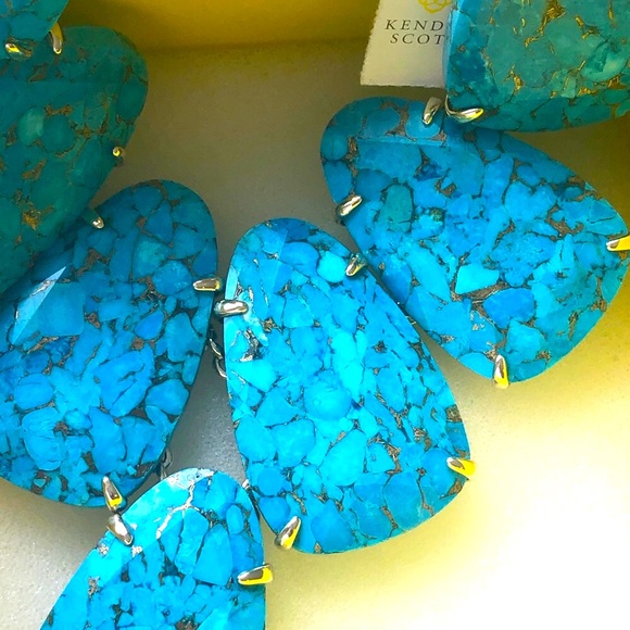 NWT Kendra Scott RARE & RETIRED Harlow Bronze Veined Turquoise & Yellow Gold😊 - Picture 9 of 11